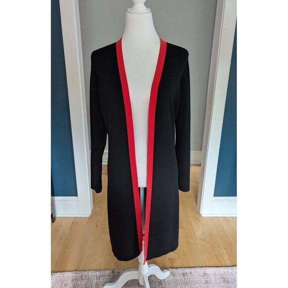 Adrienne Vittadini Vintage Long Black Cardigan Jacket Size Medium - Picture 1 of 14